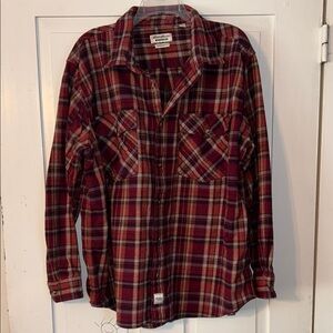 Eddie Bauer Mens Plaid Shacket XXL Burgundy & Gray Workwear Foreman Fit Jacket